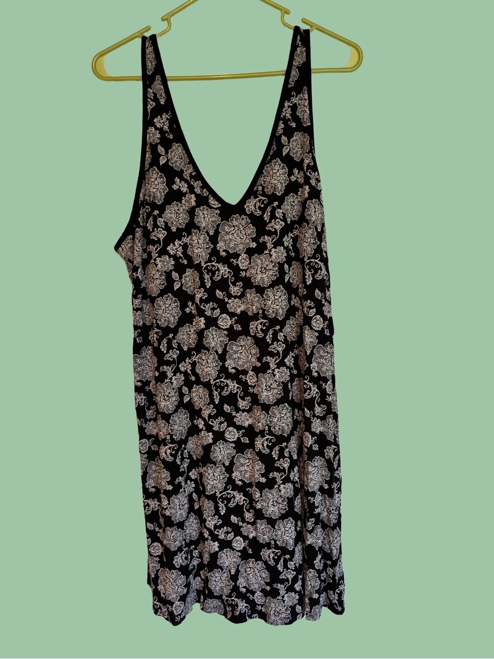 Soma XL Black & White Floral Print Pajama Nightgown 93% Rayon